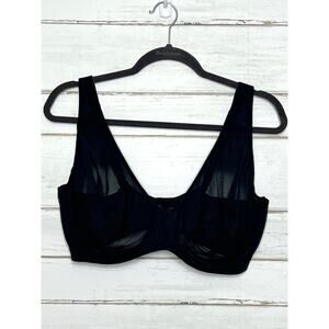 Nueskin Sheer Mesh Underwire Bra Black 40DDD Unlined Full Coverage Back Hook